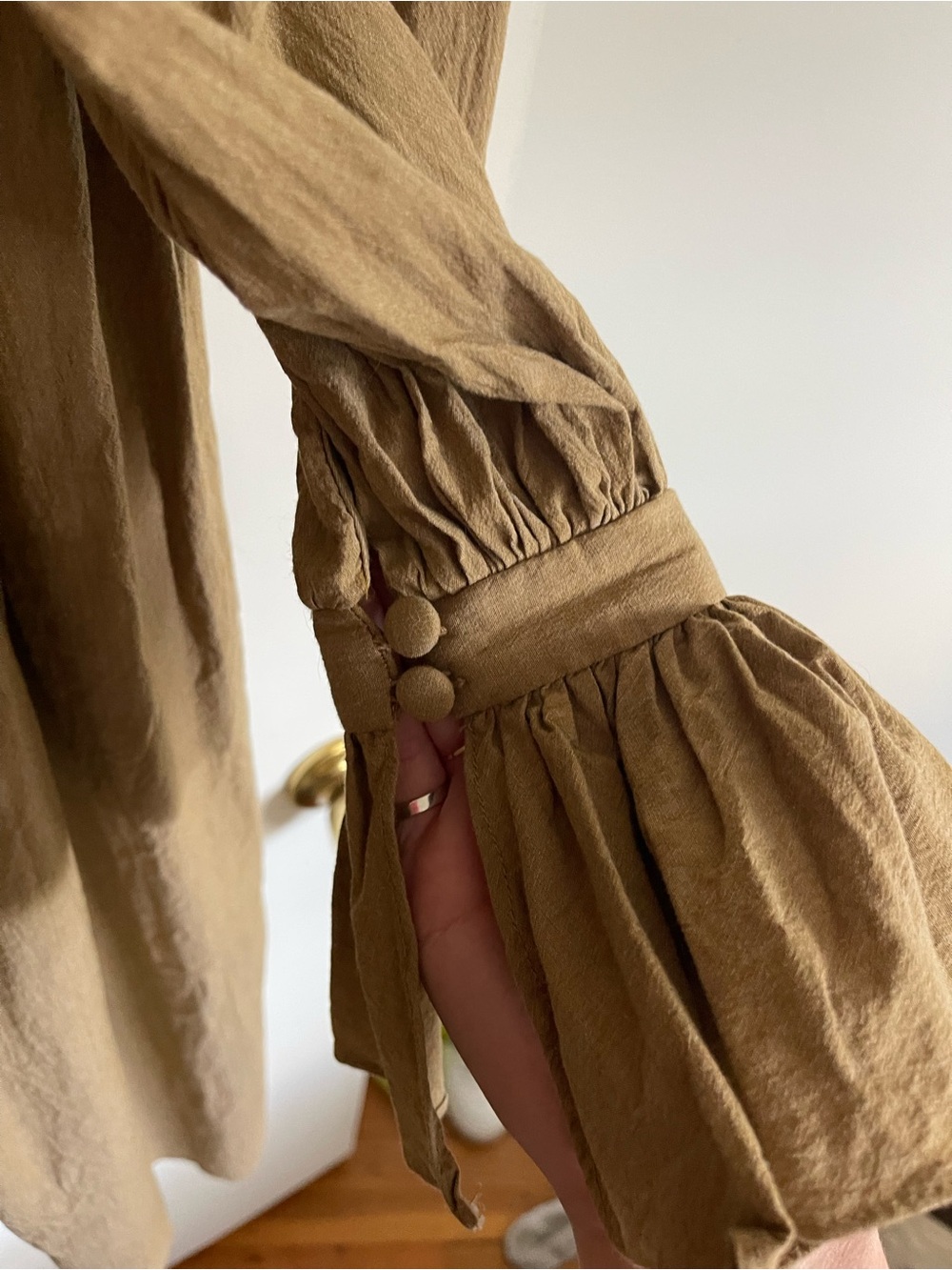 ASOS EDITION Camel Ruffle Prairie Midi Dress Size US 10 - Picture 5 of 7